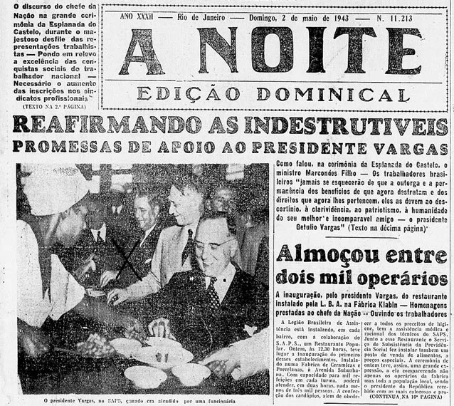 Capa da notícia sobre a consolidação da CLT em 1943